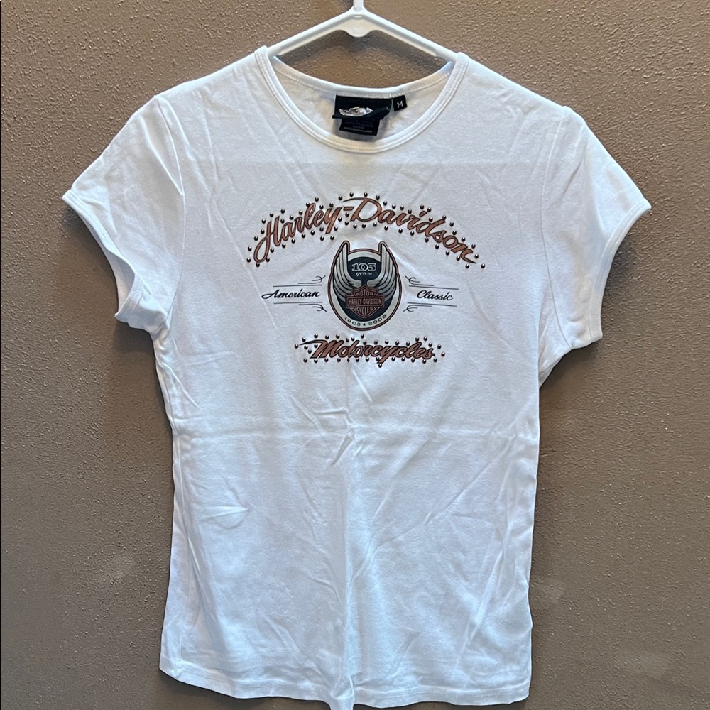 Harley-Davidson White Tee with Brown and Black Design